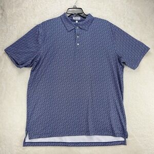 Peter Millar Summer Comfort Golf Polo Shirt Mens XL Blue AOP Skulls Performance
